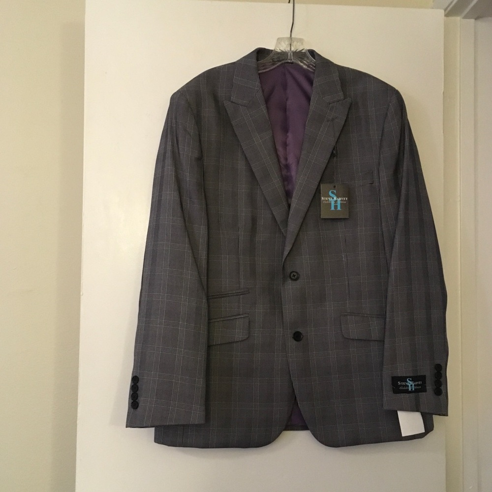 Steve Harvey Grey Plaid Suit Jacket Blazer